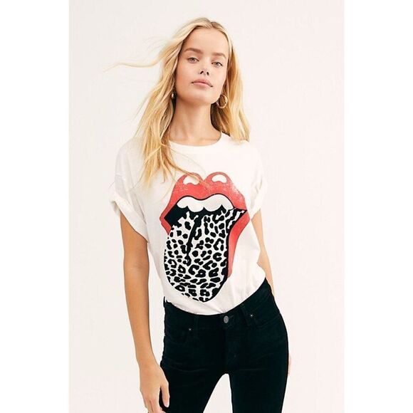 Daydreamer White Rolling Stones Leopard Tongue Tour Tee Women's Size Small - Picture 1 of 7